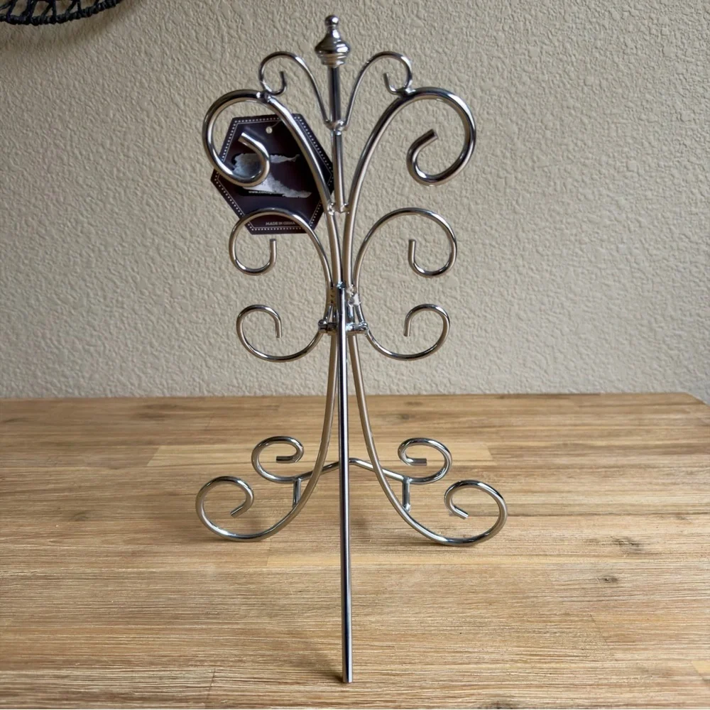 14” Decorative Metal Display Easel Scroll Design Silver Color Plates Books Pics